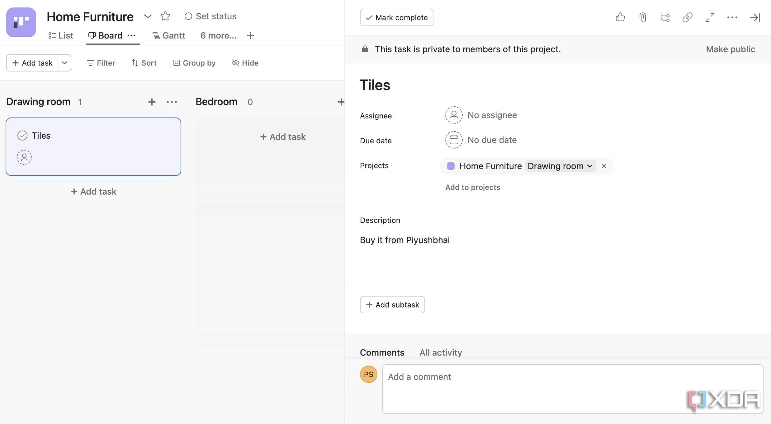 Asana task details