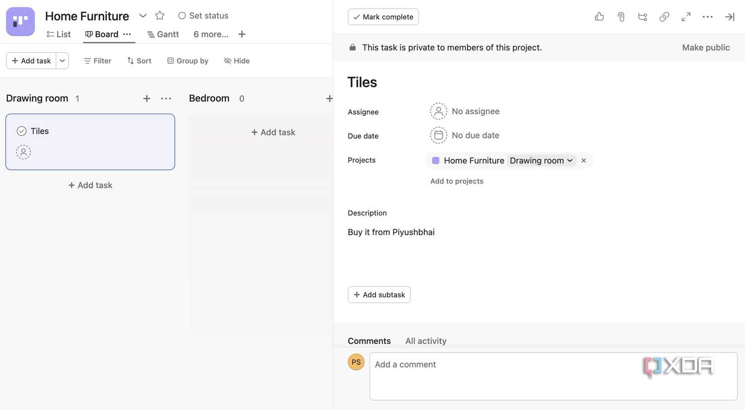Asana task details