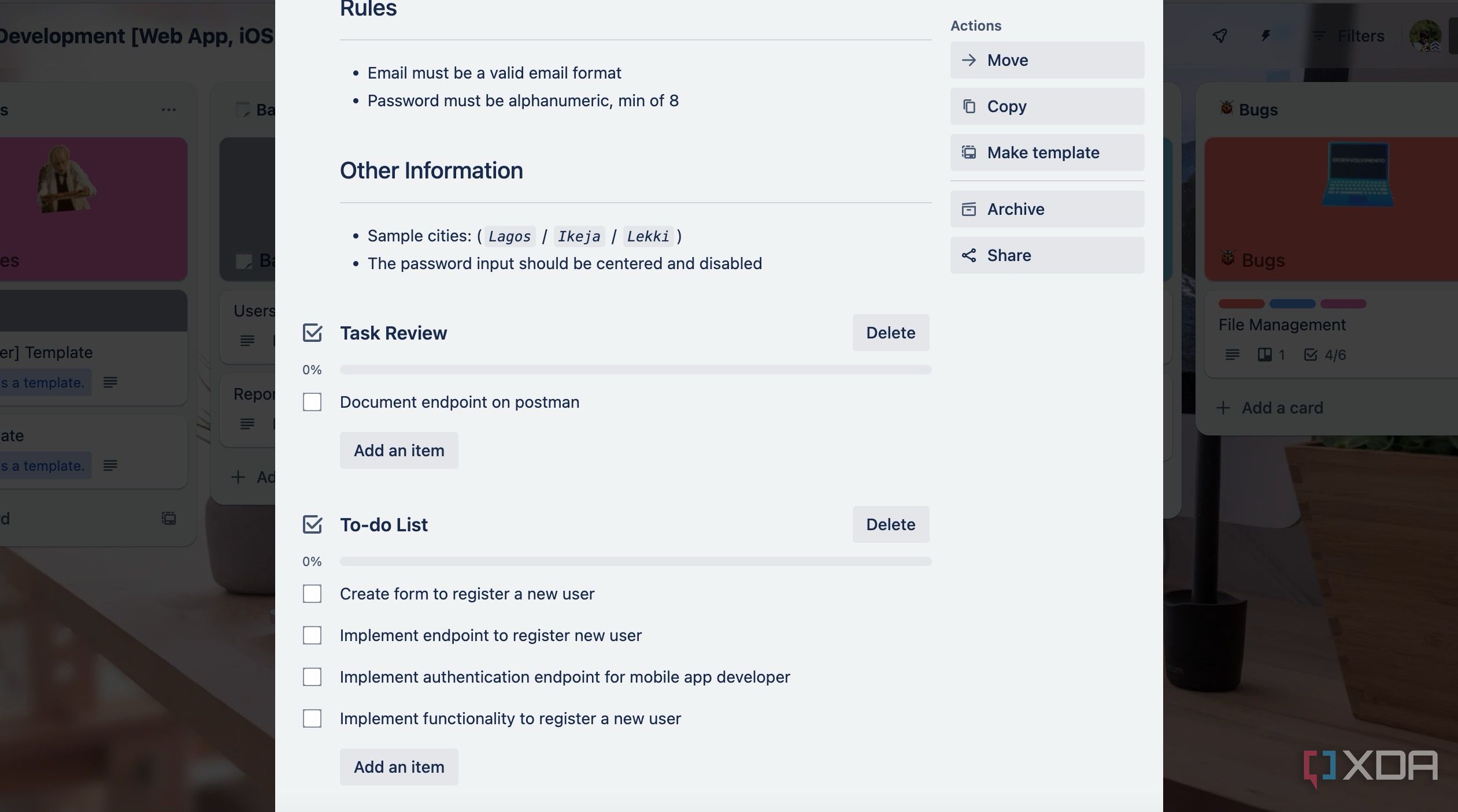 Trello card description