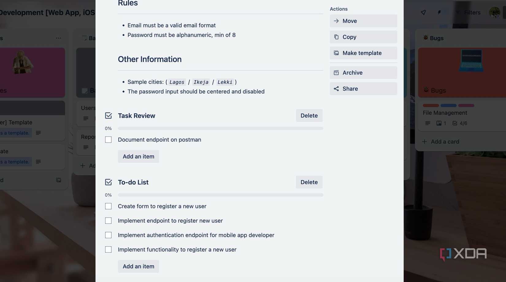 Trello card description