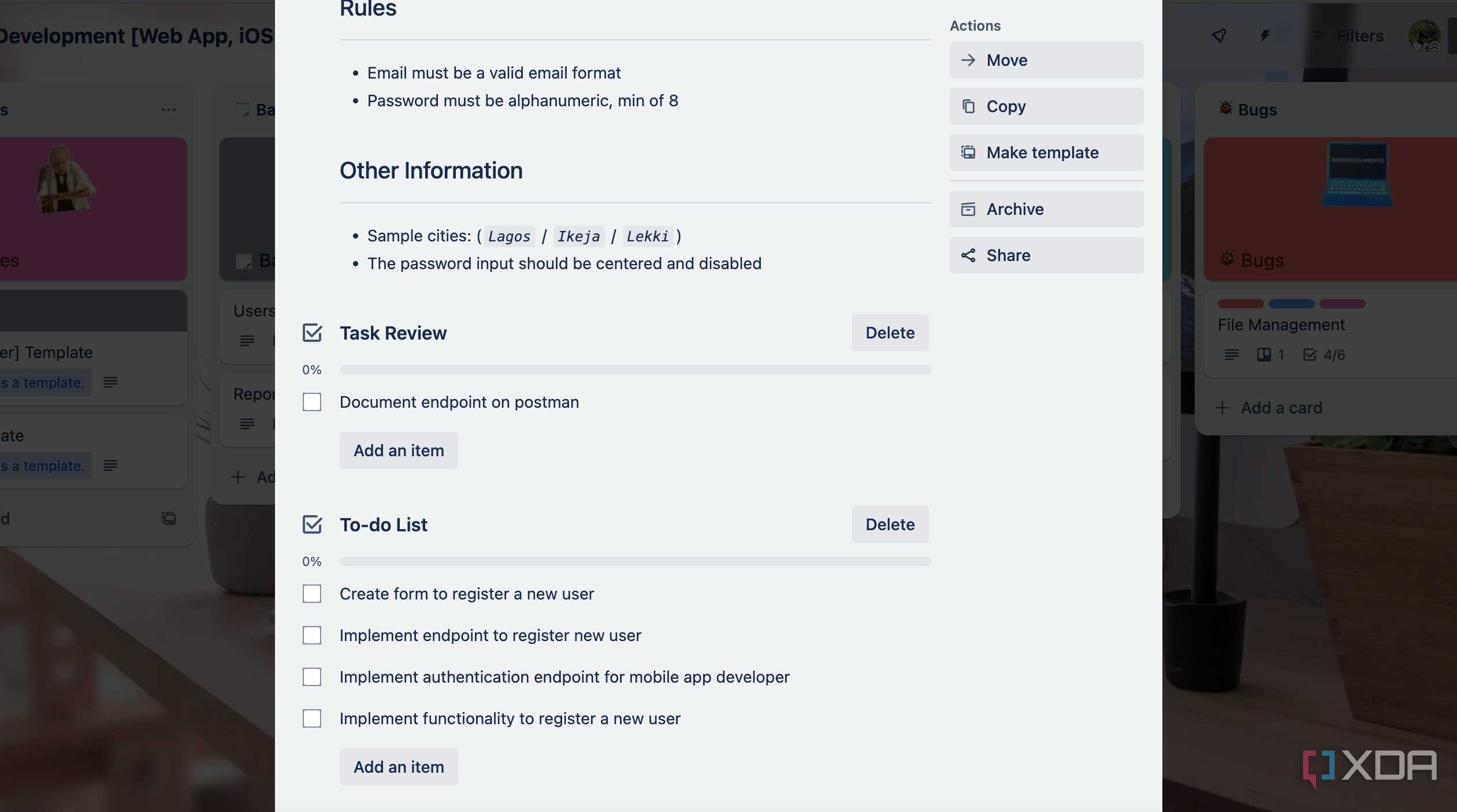 Trello card description