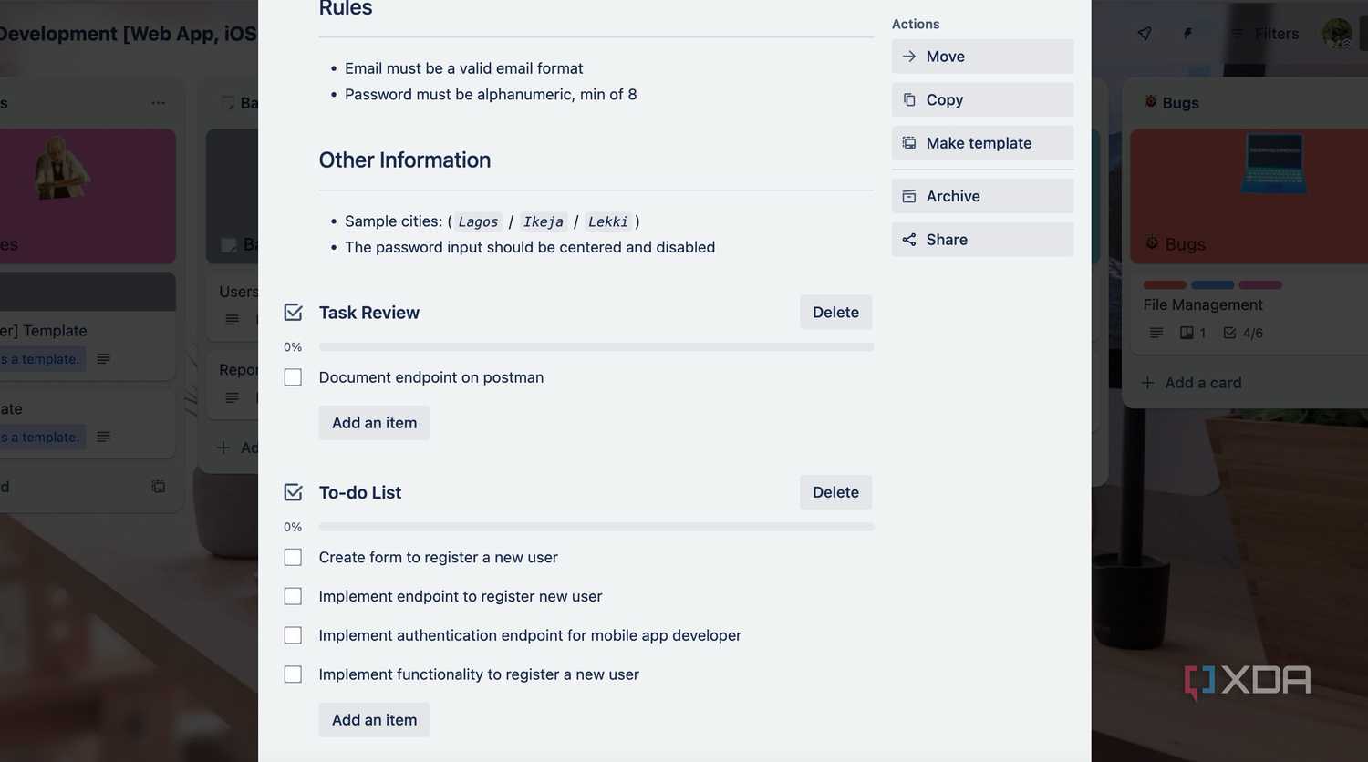 Trello card description