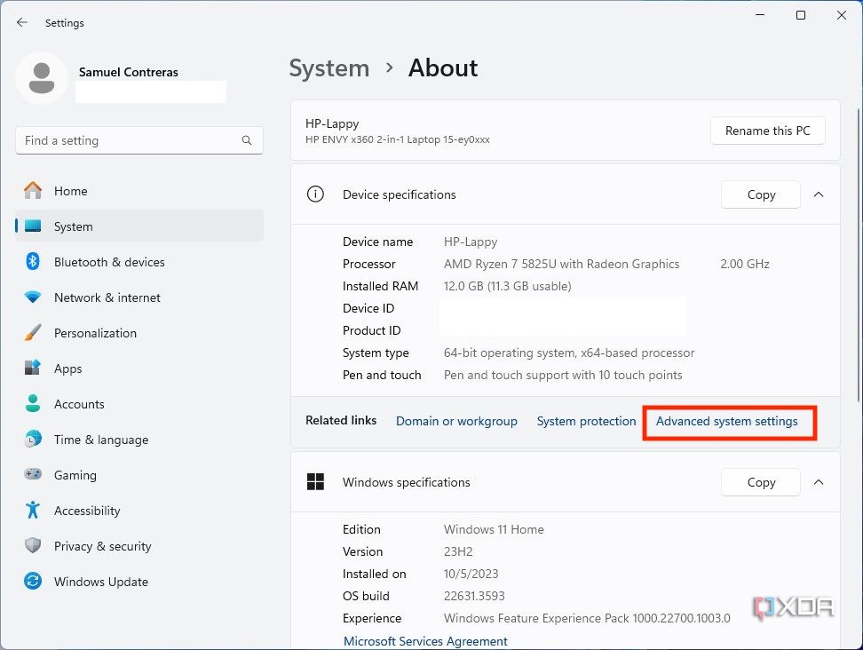 Virtual memory settings in Windows 11