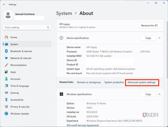 Virtual memory settings in Windows 11