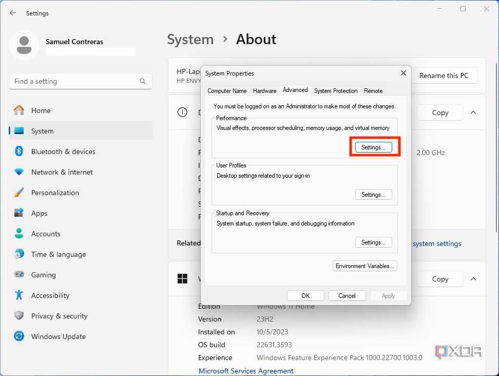 Virtual memory settings in Windows 11