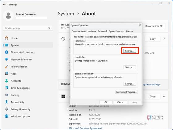 Virtual memory settings in Windows 11
