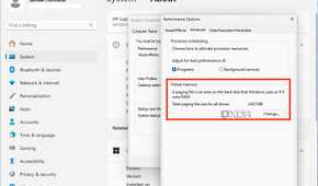 Virtual memory settings in Windows 11