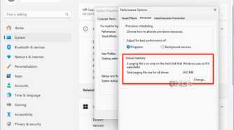 Virtual memory settings in Windows 11