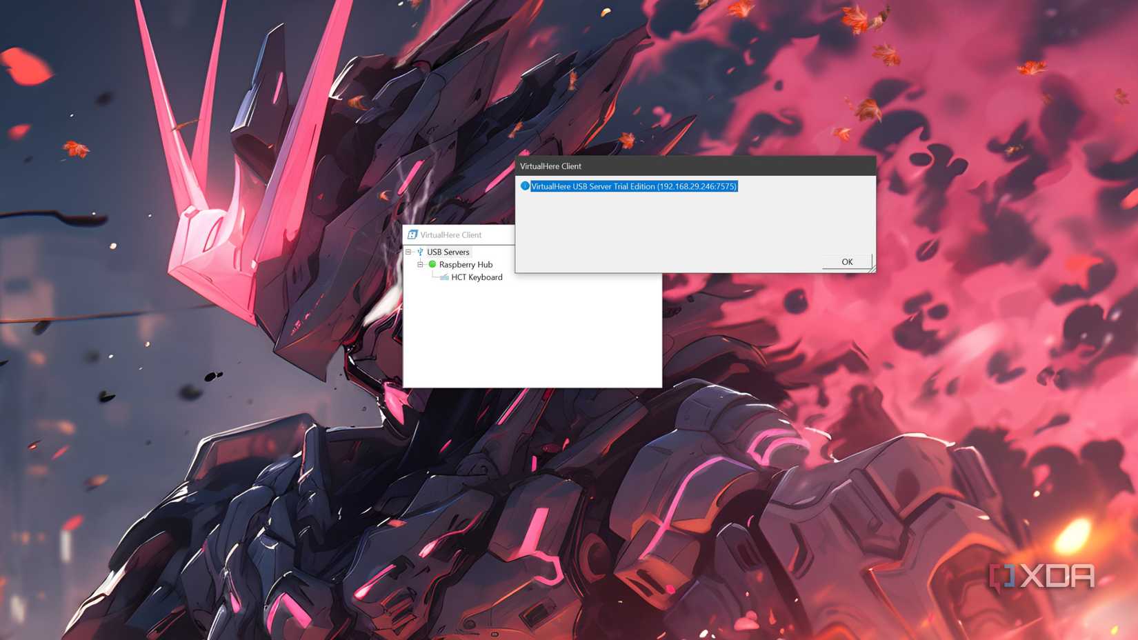 Selecting the peripheral connected to the Raspberry Pi inside the VirtualHost app