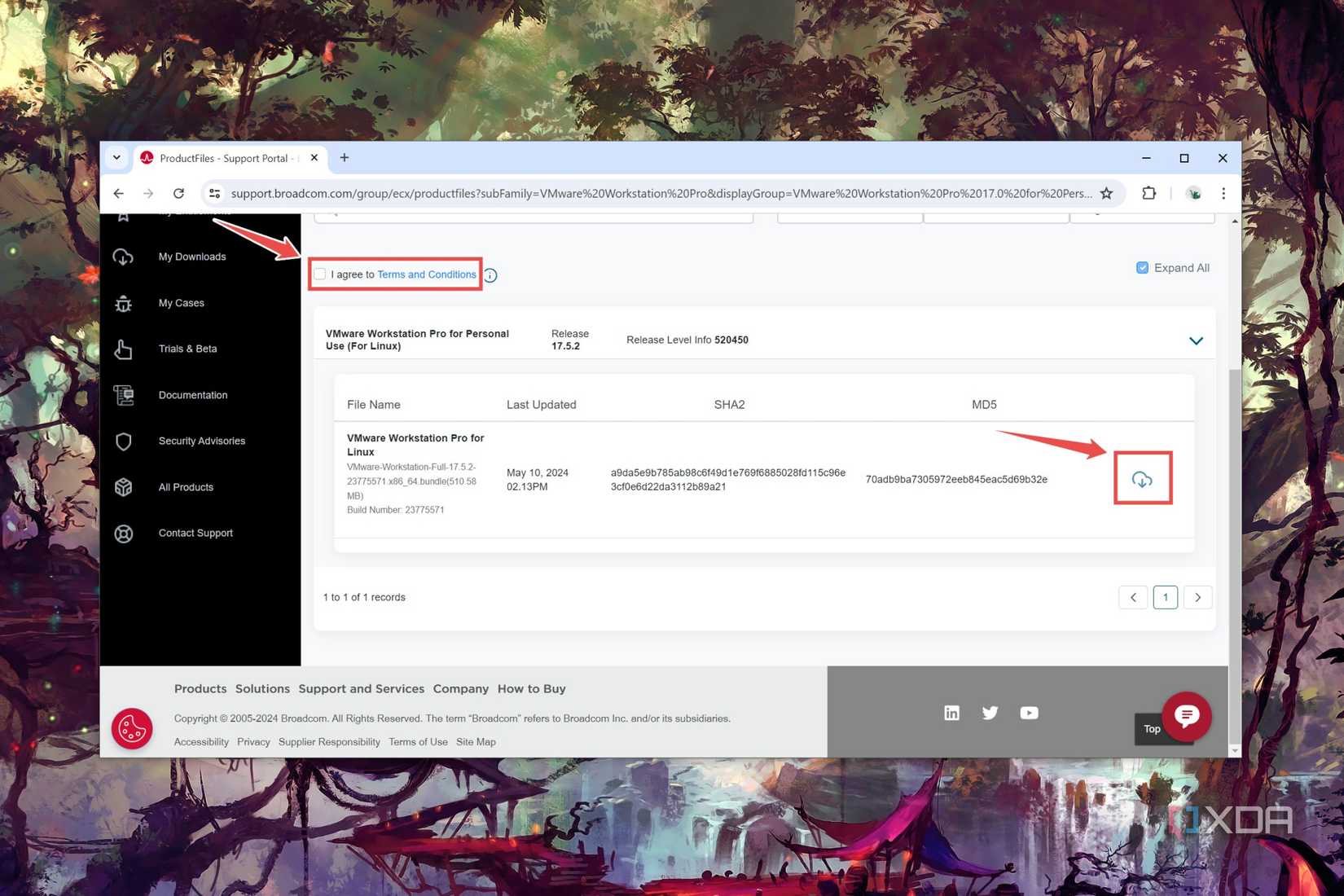 The procedure to enable the HTTPS Download button on Broadcom's website