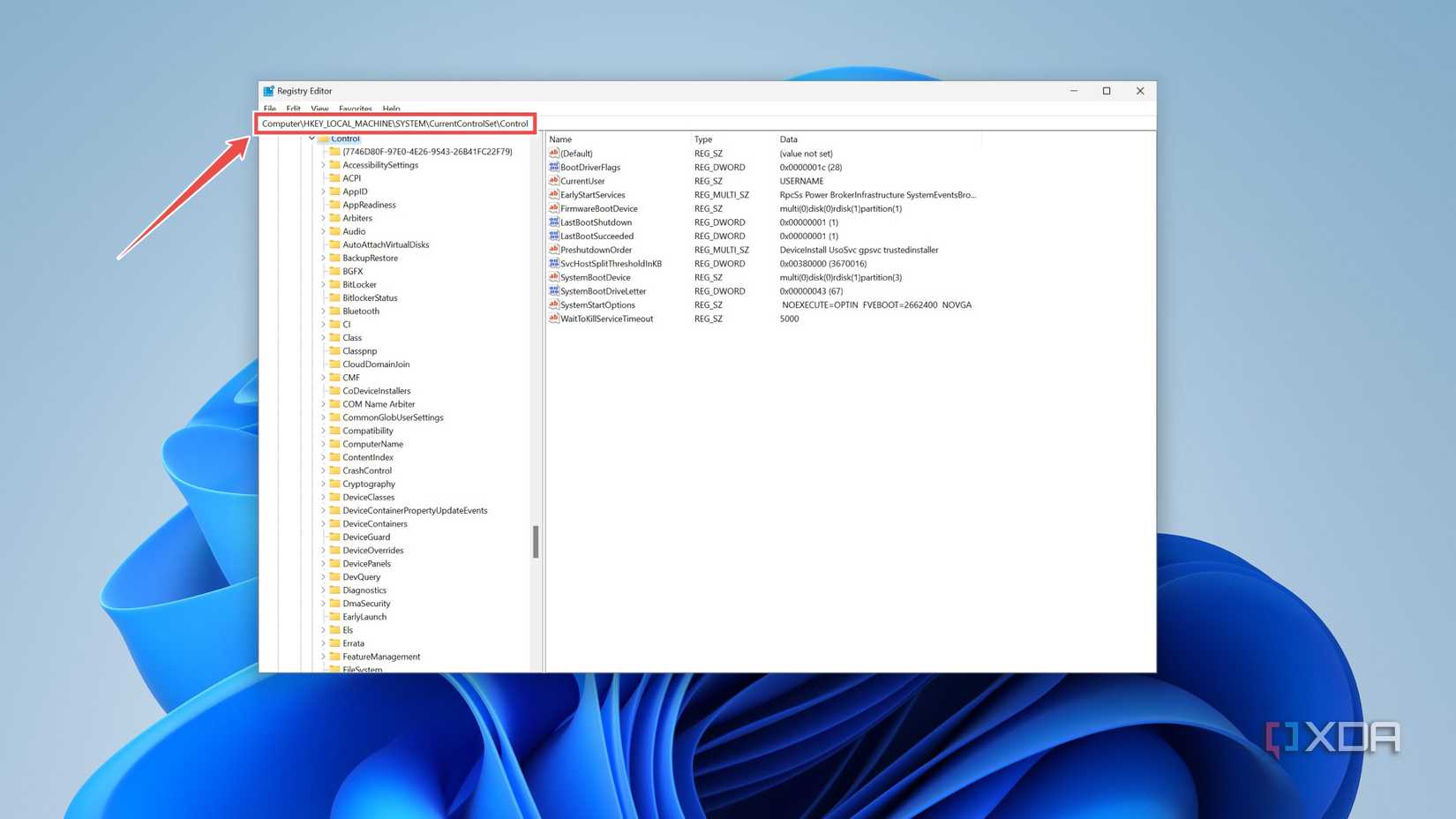 Opening the directory of the WaitToKillServiceTimeout integer in the Registry Editor