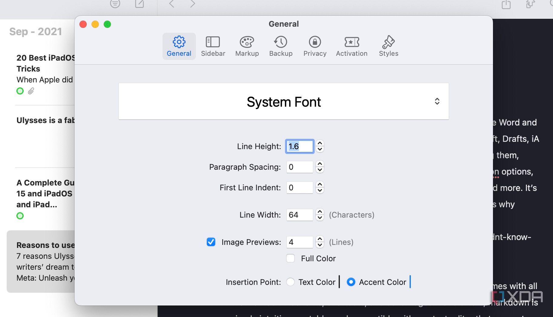 change fonts in Ulysses