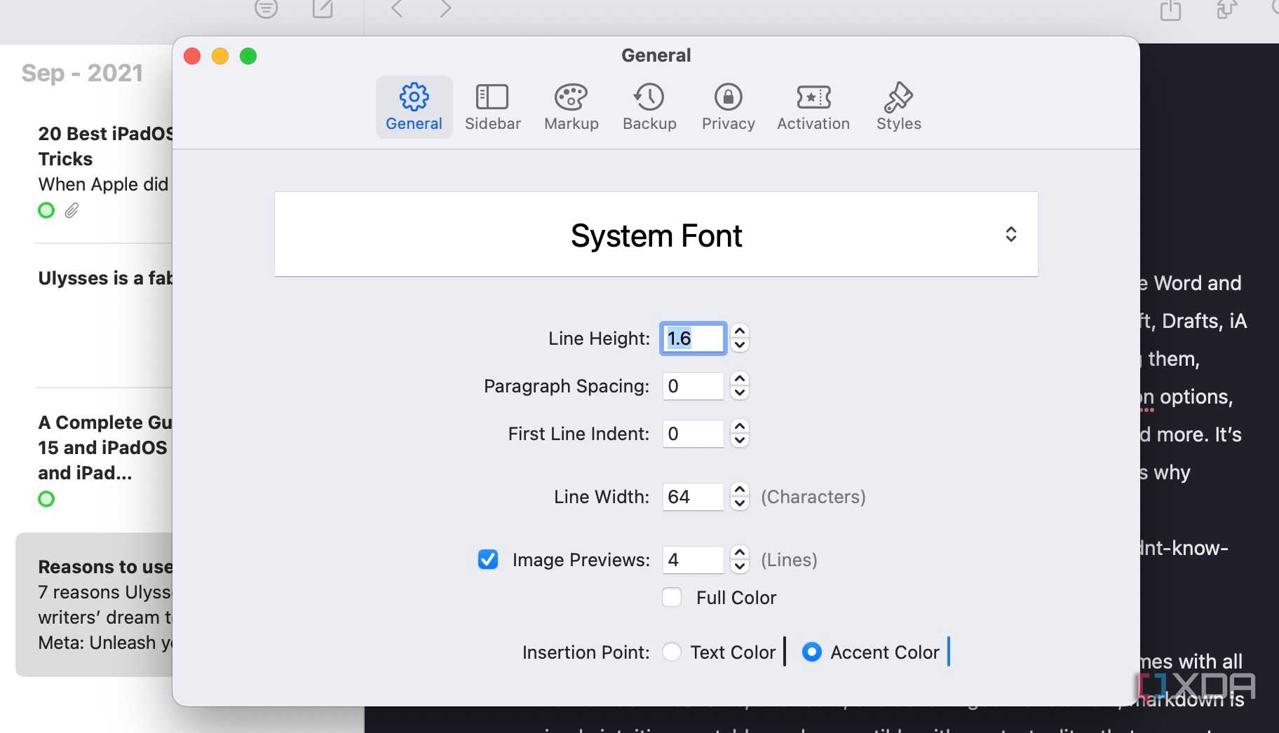 change fonts in Ulysses