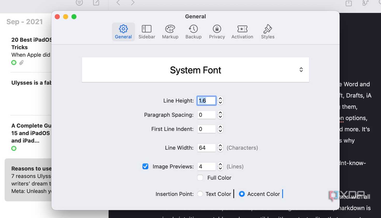 change fonts in Ulysses