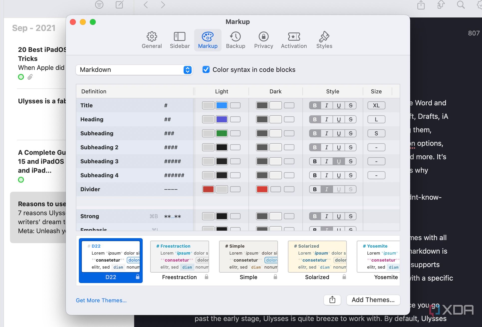 change markup in in Ulysses