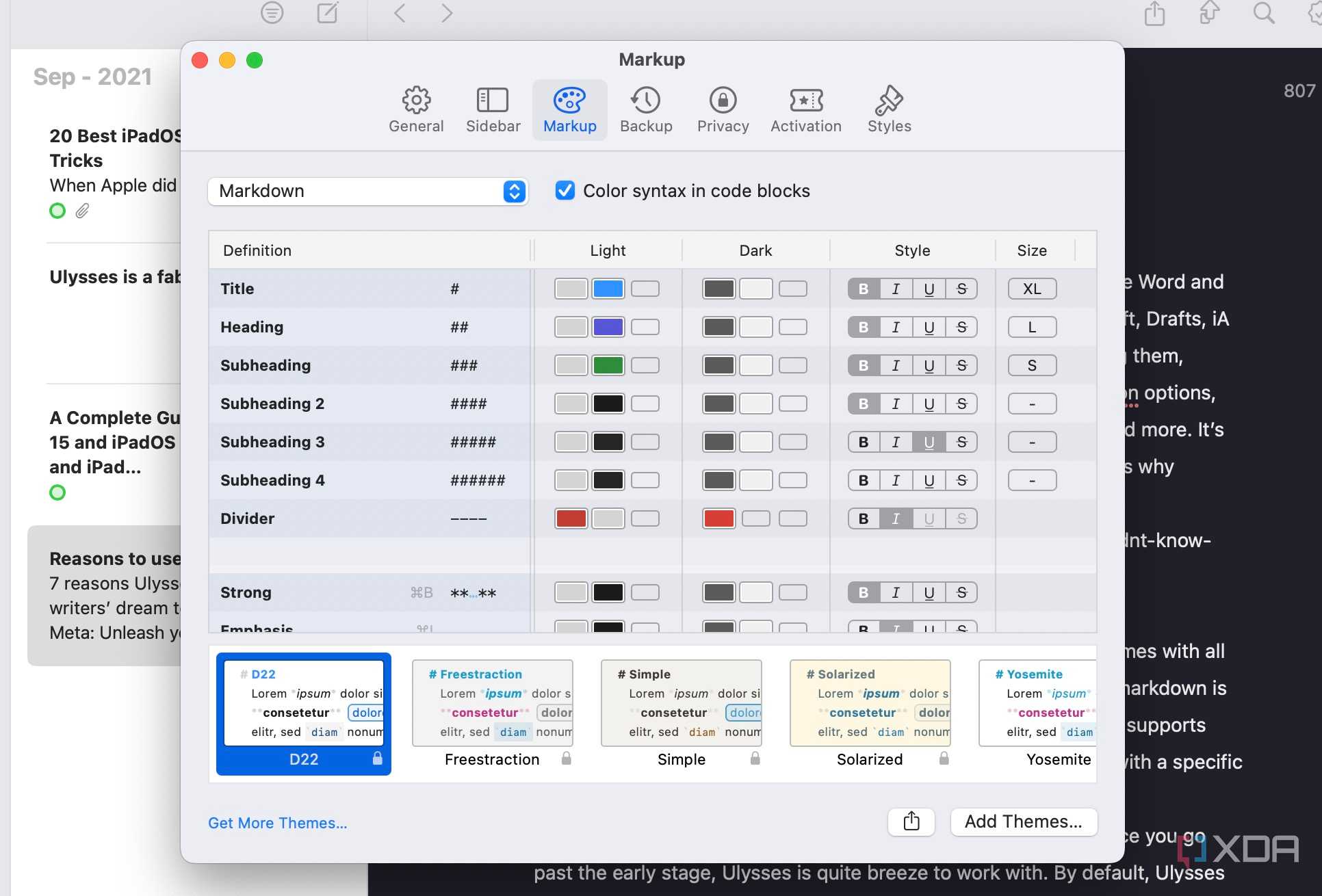 change markup in in Ulysses