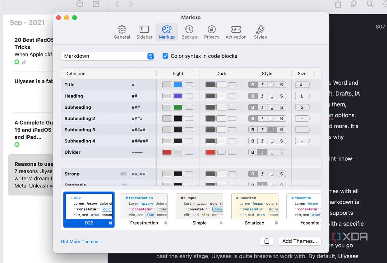change markup in in Ulysses