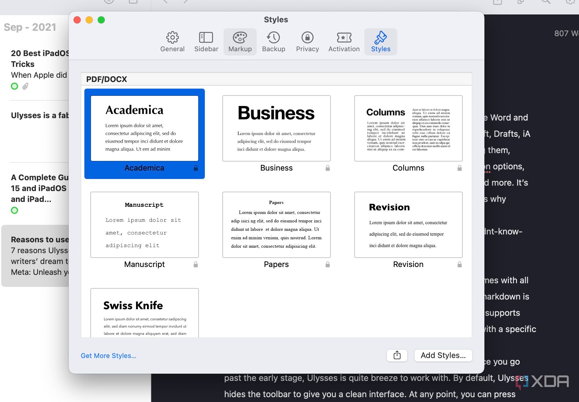 publish styles in Ulysses