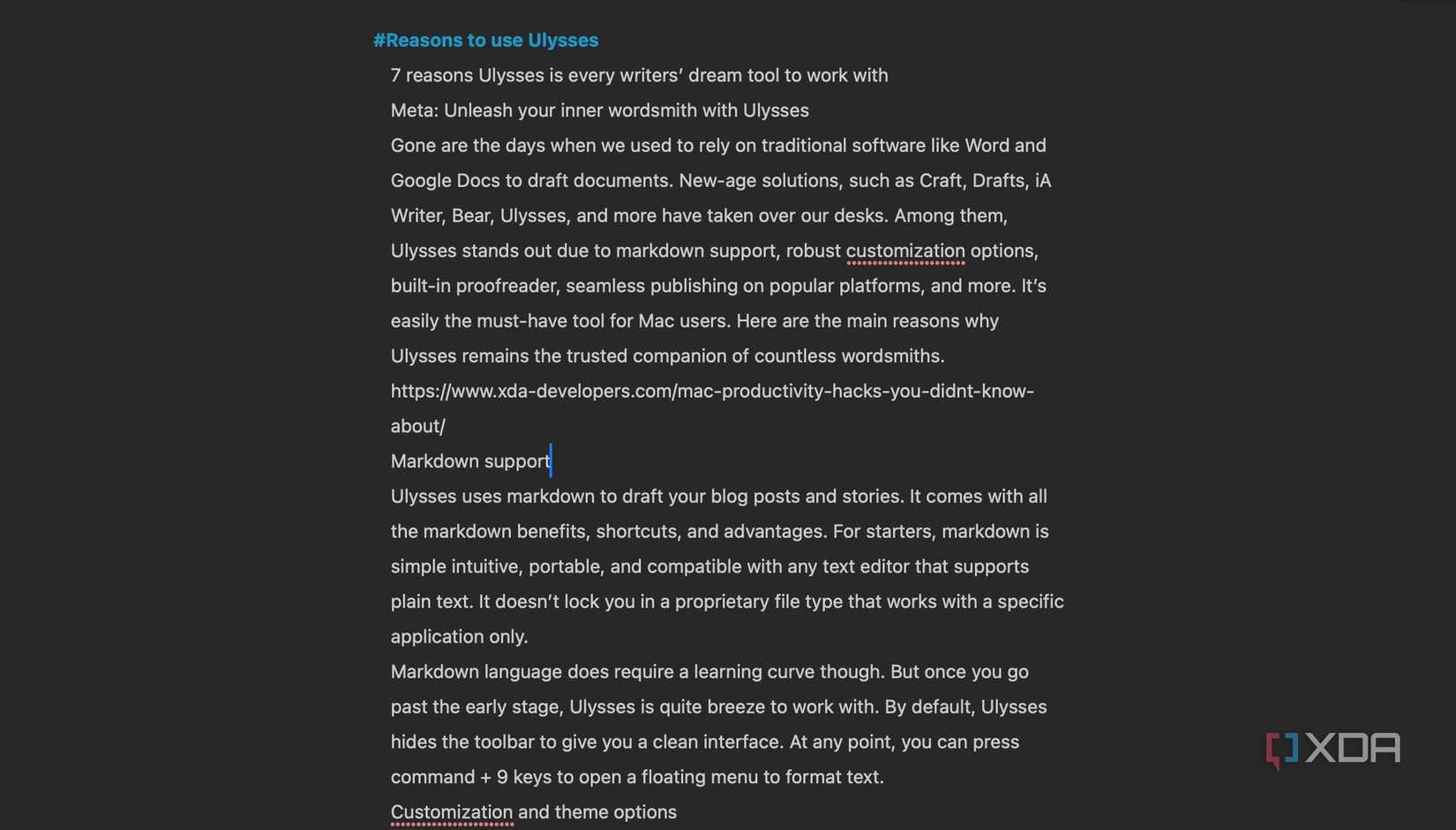 Focus mode in Ulysses