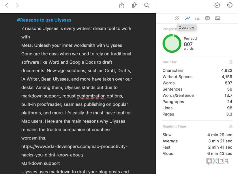 Progress bar in Ulysses