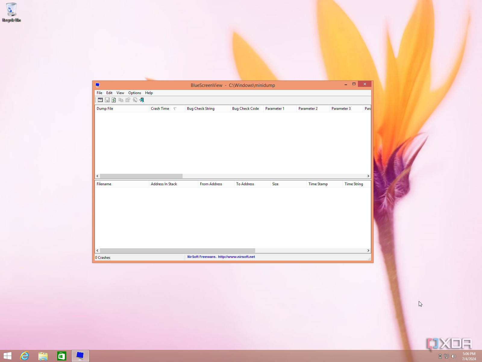 Screenshot of BlueScreenView running in Windows 8.1