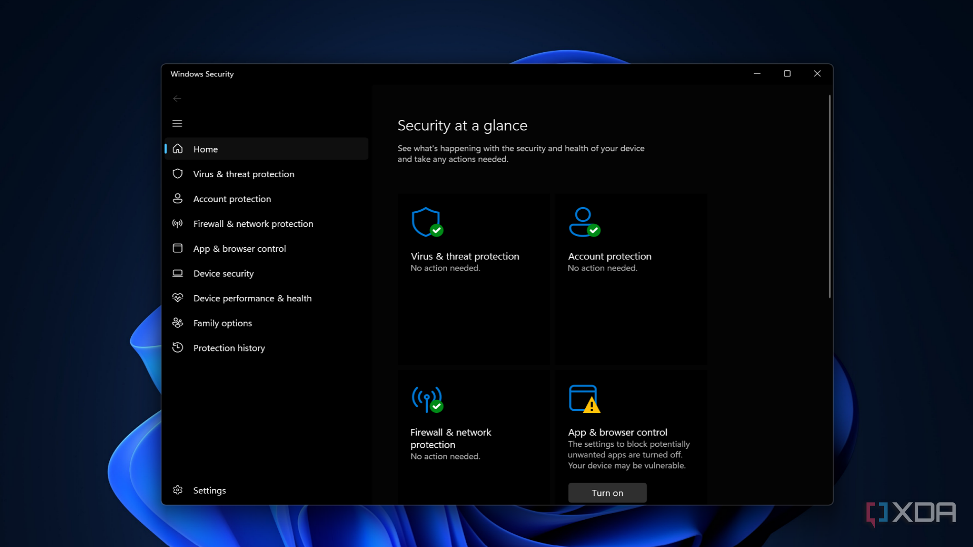 Screenshot showing Windows Security app in Windows 11