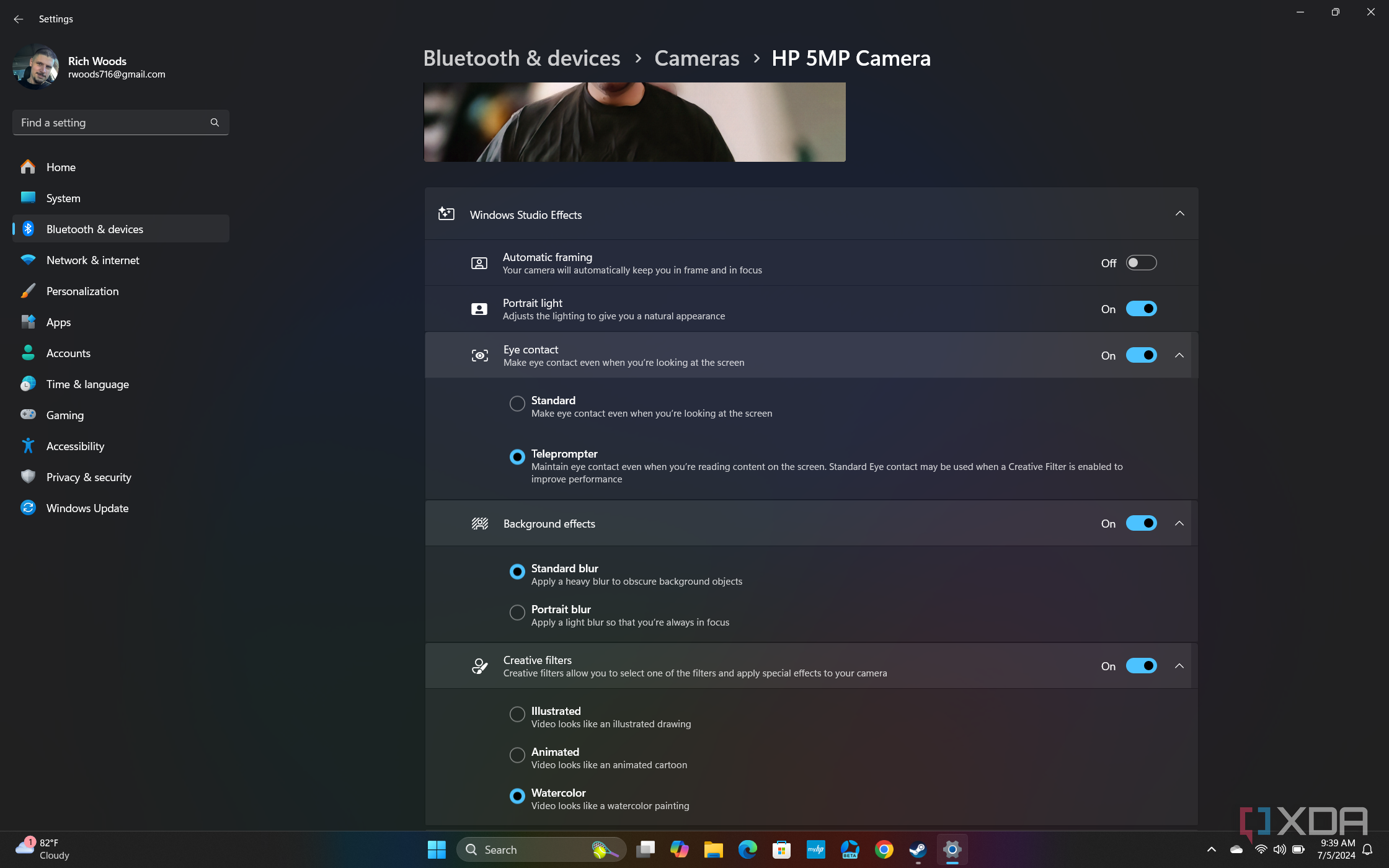 Screenshot of the Camera settings page in Windows 11 Settings showing Windows Studio Effects on a Copilot+ PC