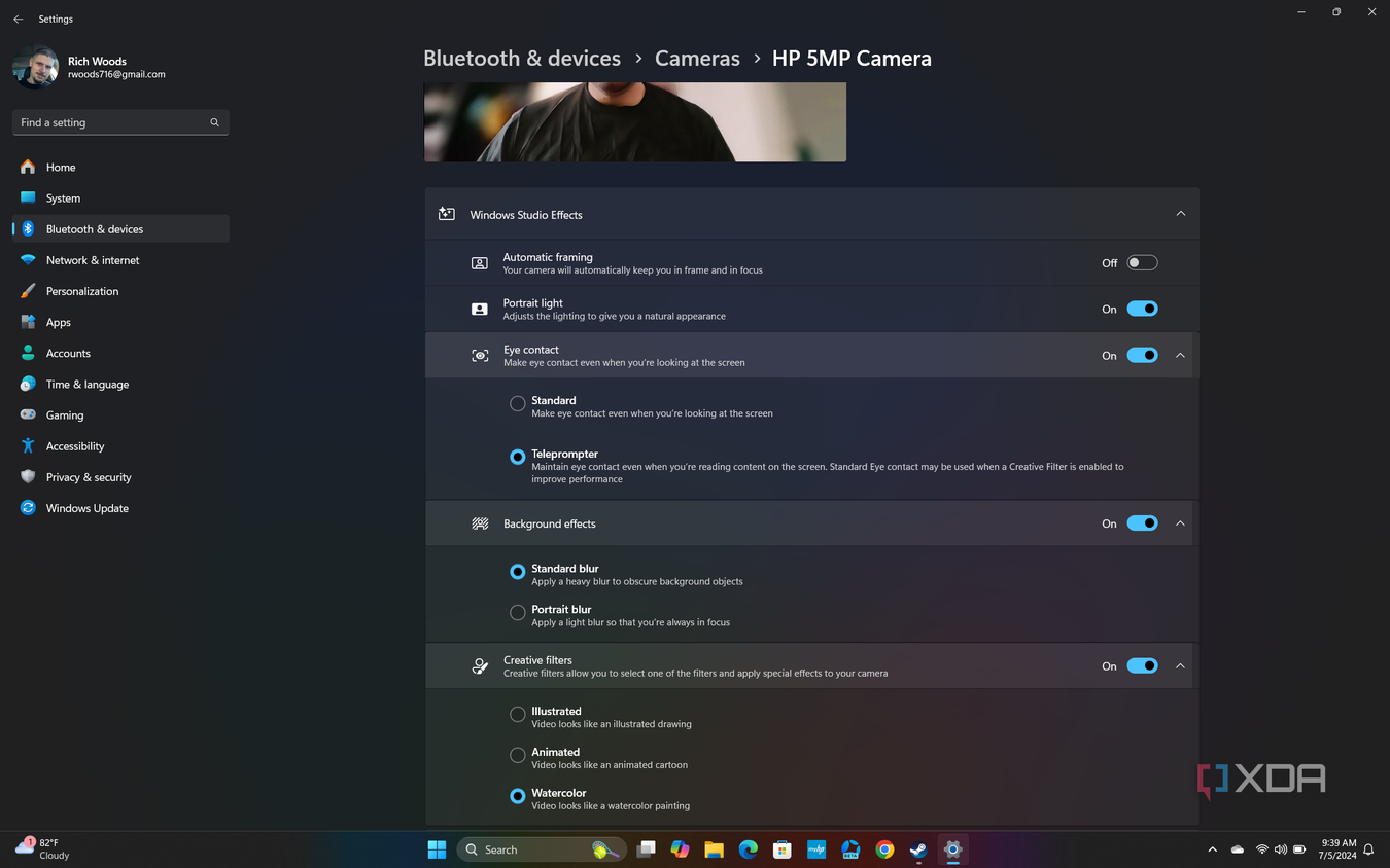 Screenshot of the Camera settings page in Windows 11 Settings showing Windows Studio Effects on a Copilot+ PC