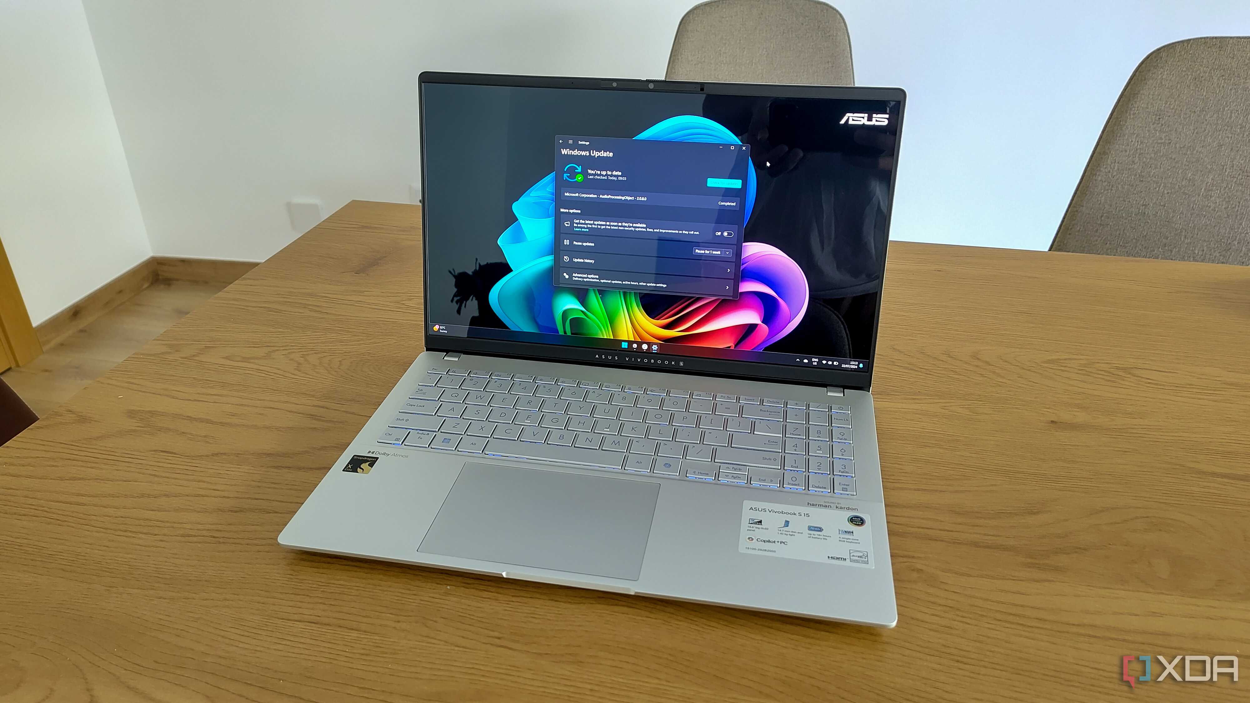 A windows 11 laptop with Windows Update showing the system is up to date