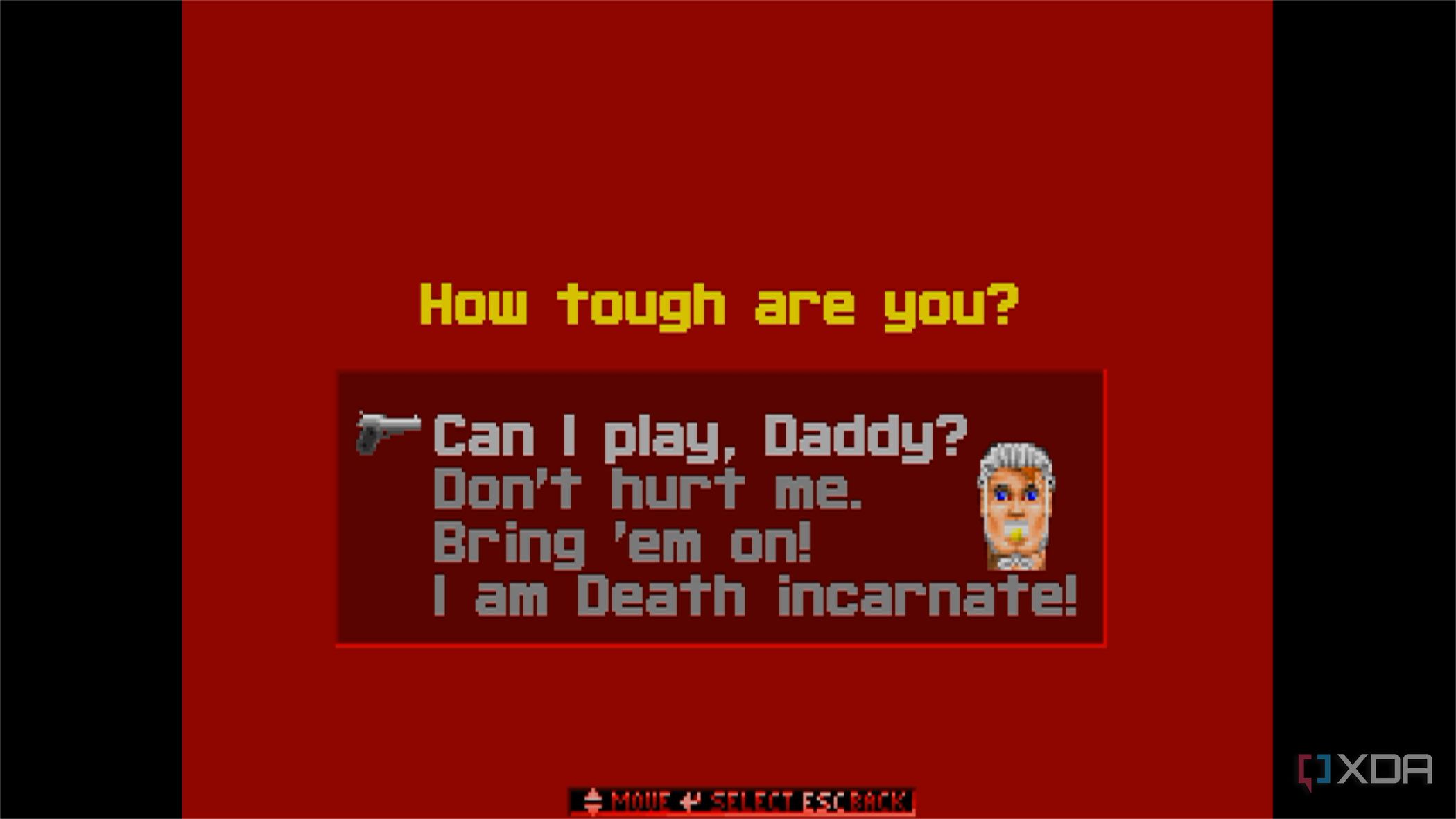 screenshot of wolfenstein 3d game difficulty select screen