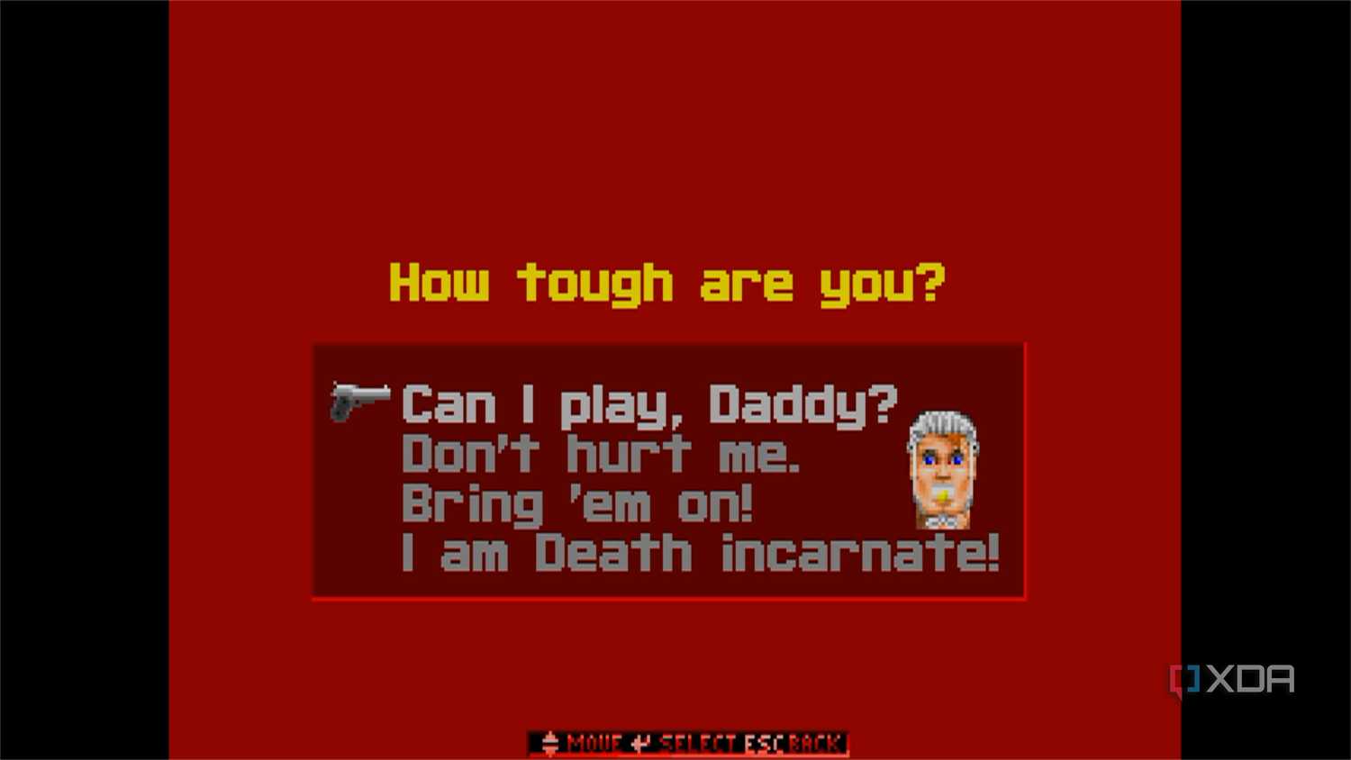 screenshot of wolfenstein 3d game difficulty select screen