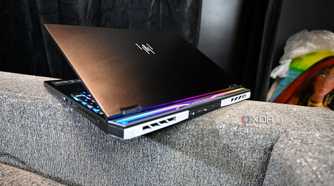 Rear shot of light up Acer Predator Helios 16 (2024) with replacement vent covers