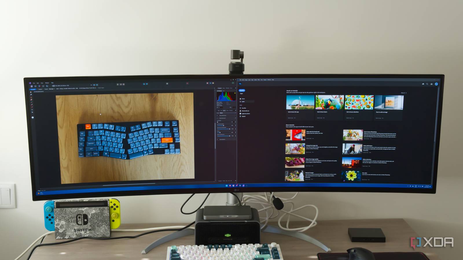 A computer monitor displaying Affinity photo and Adobe Photoshop side by side