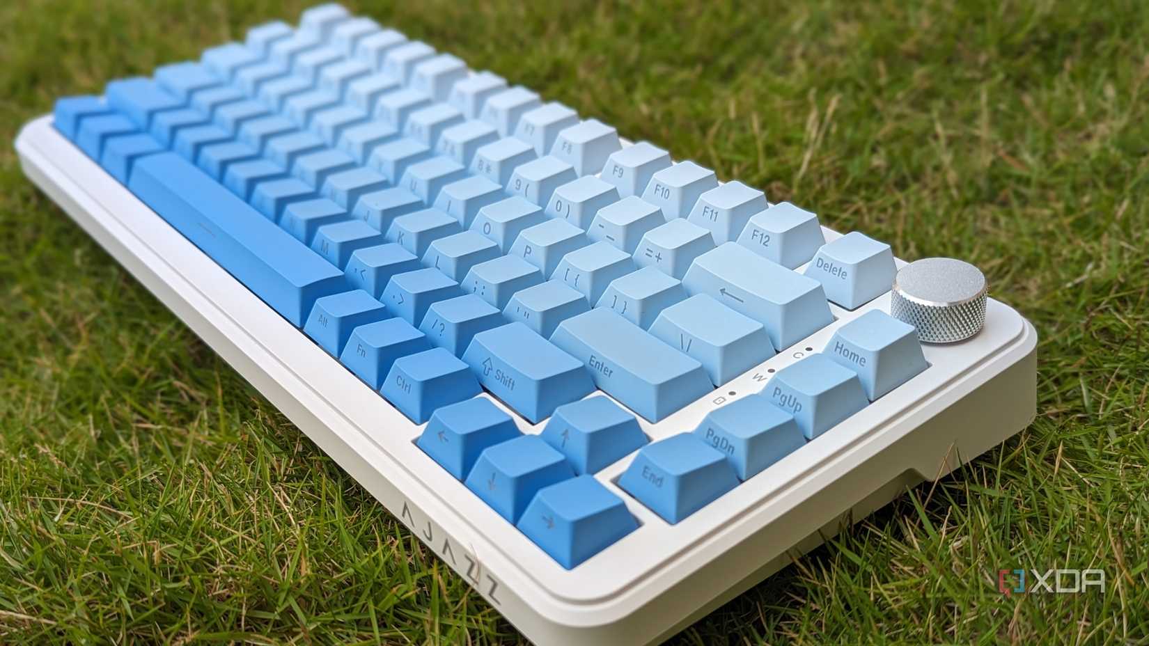 Blue-white keyboard on grass
