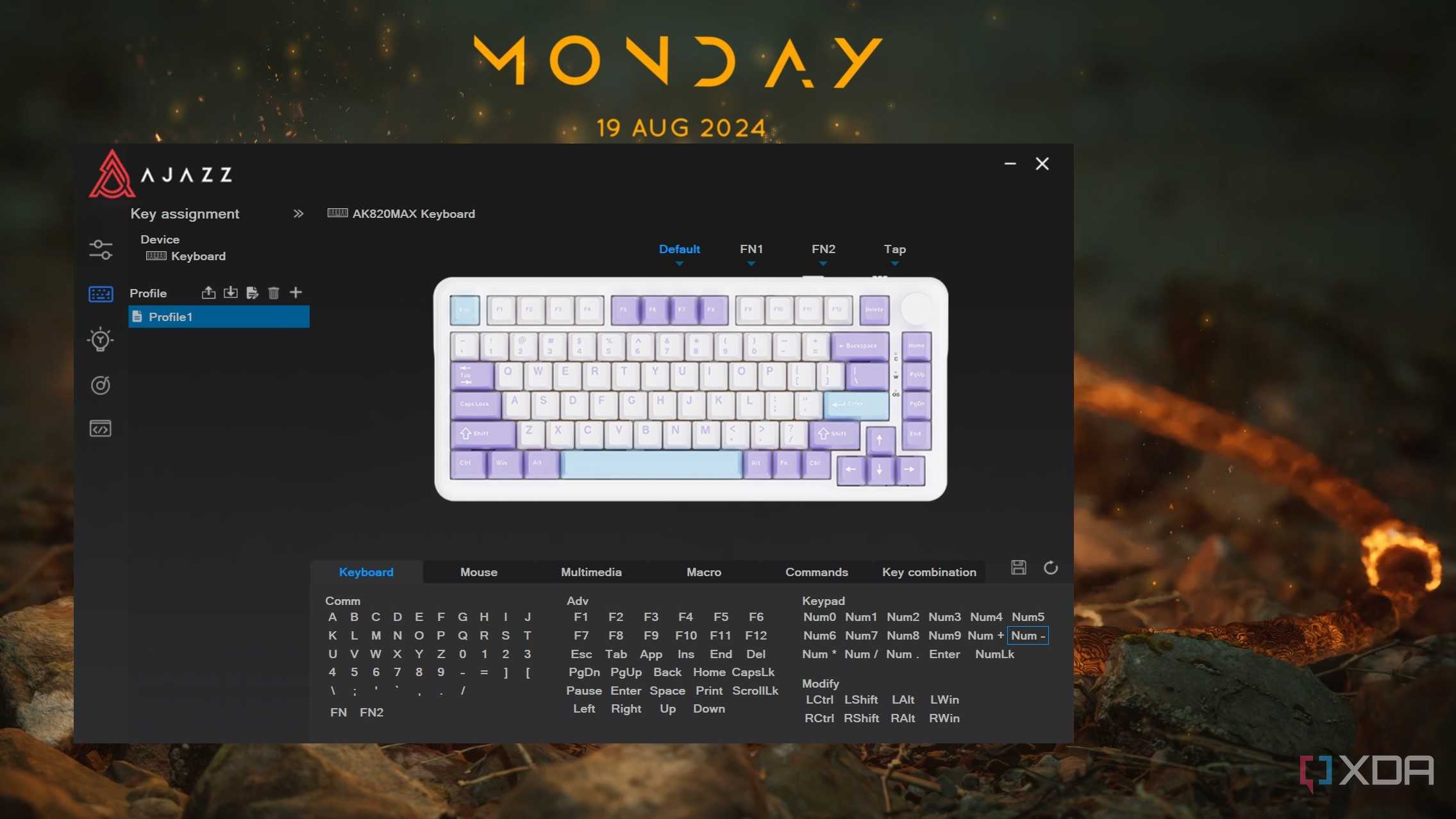 Ajazz AK820 Max keyboard software showing key assignment options