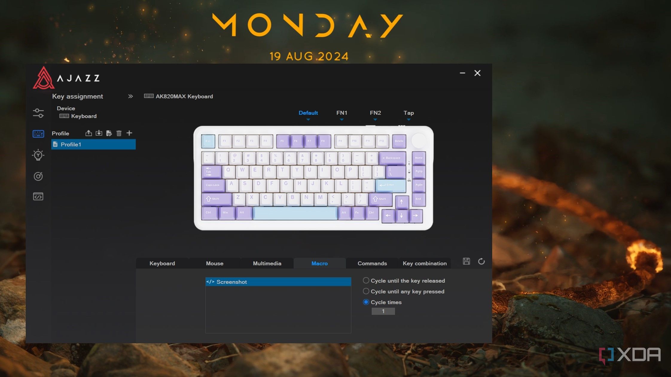 Ajazz AK820 Max keyboard software showing macro selection options