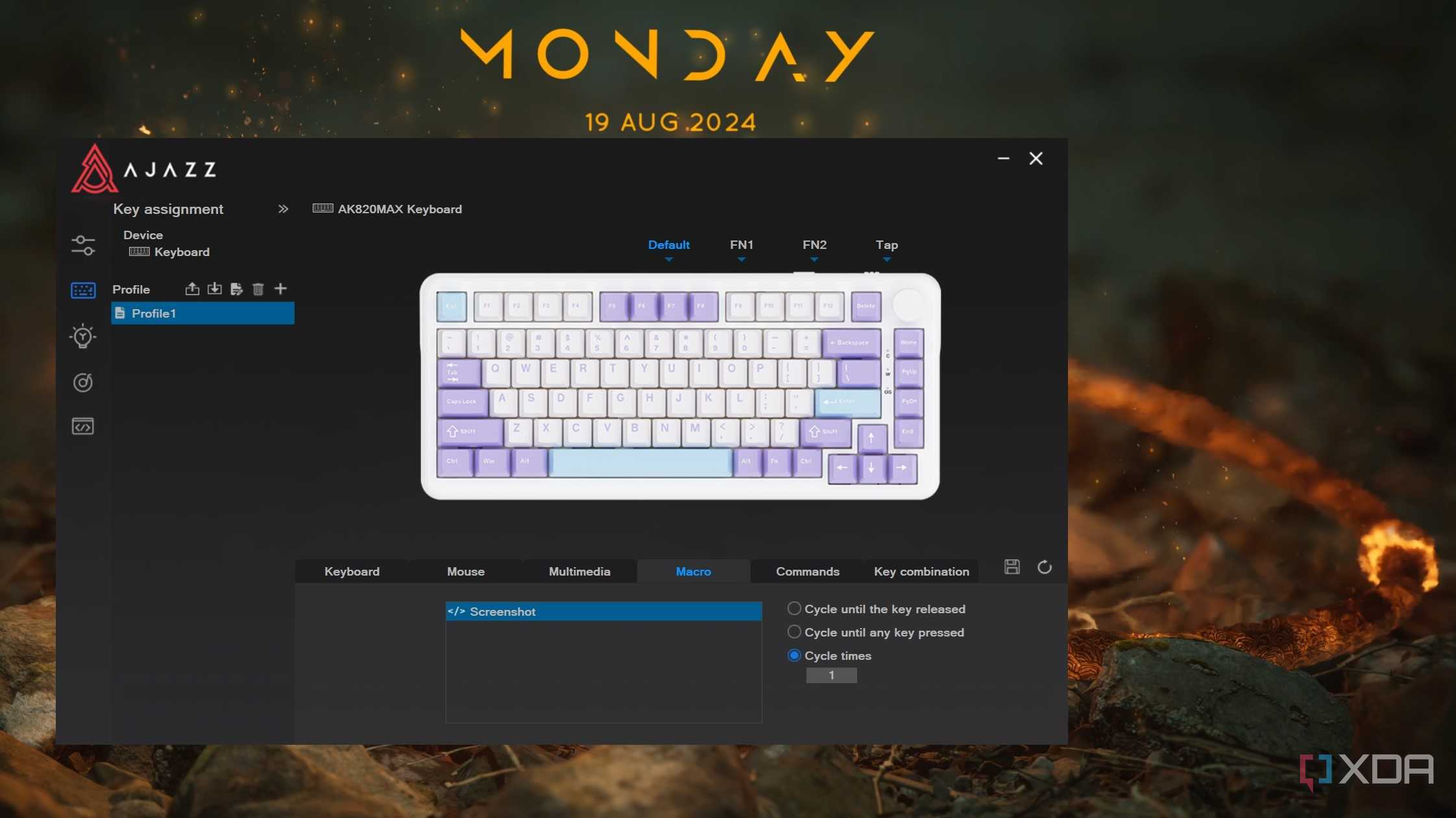Ajazz AK820 Max keyboard software showing macro selection options