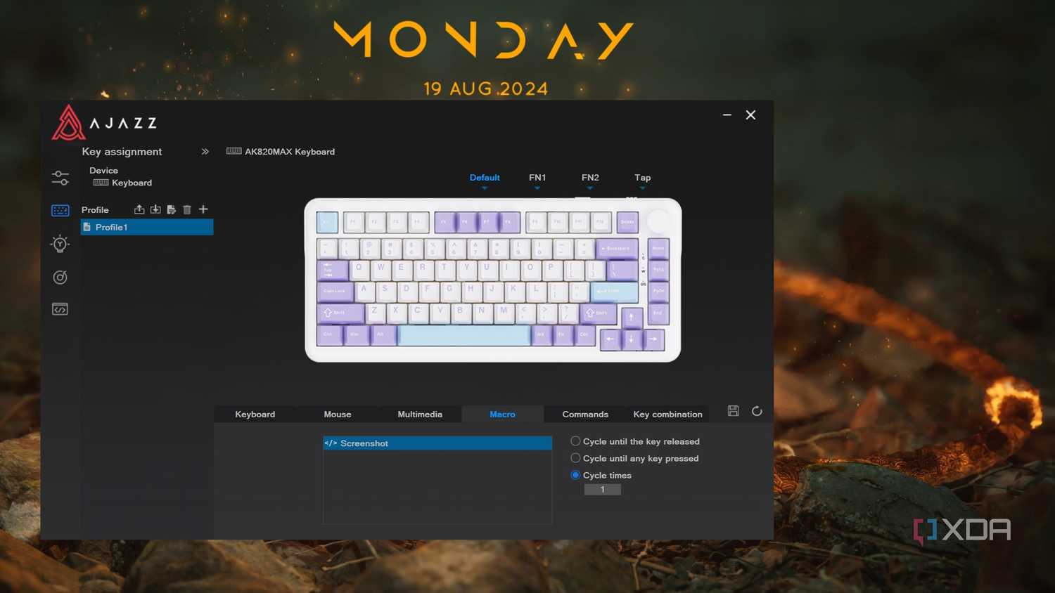 Ajazz AK820 Max keyboard software showing macro selection options