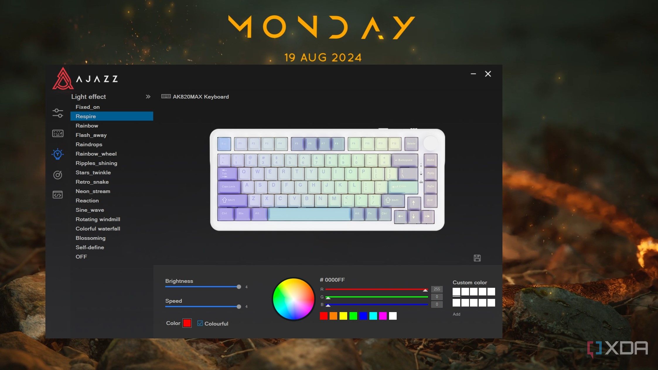 Ajazz AK820 Max keyboard software showing RGB effects