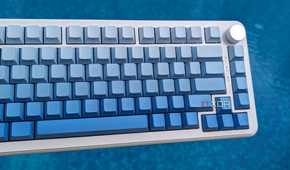 A blue-white keyboard against a blue background