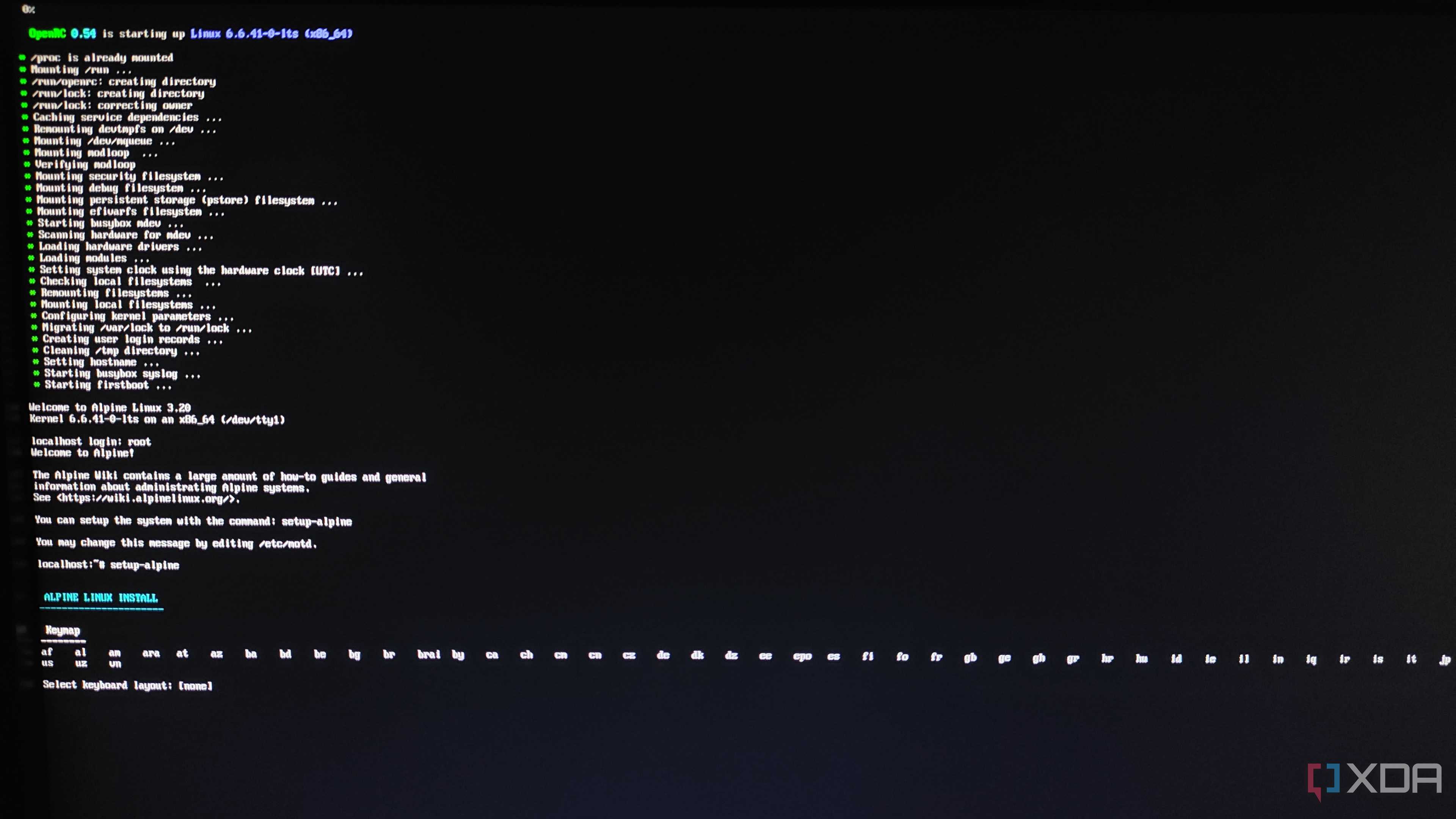 The Alpine Linux installation screen