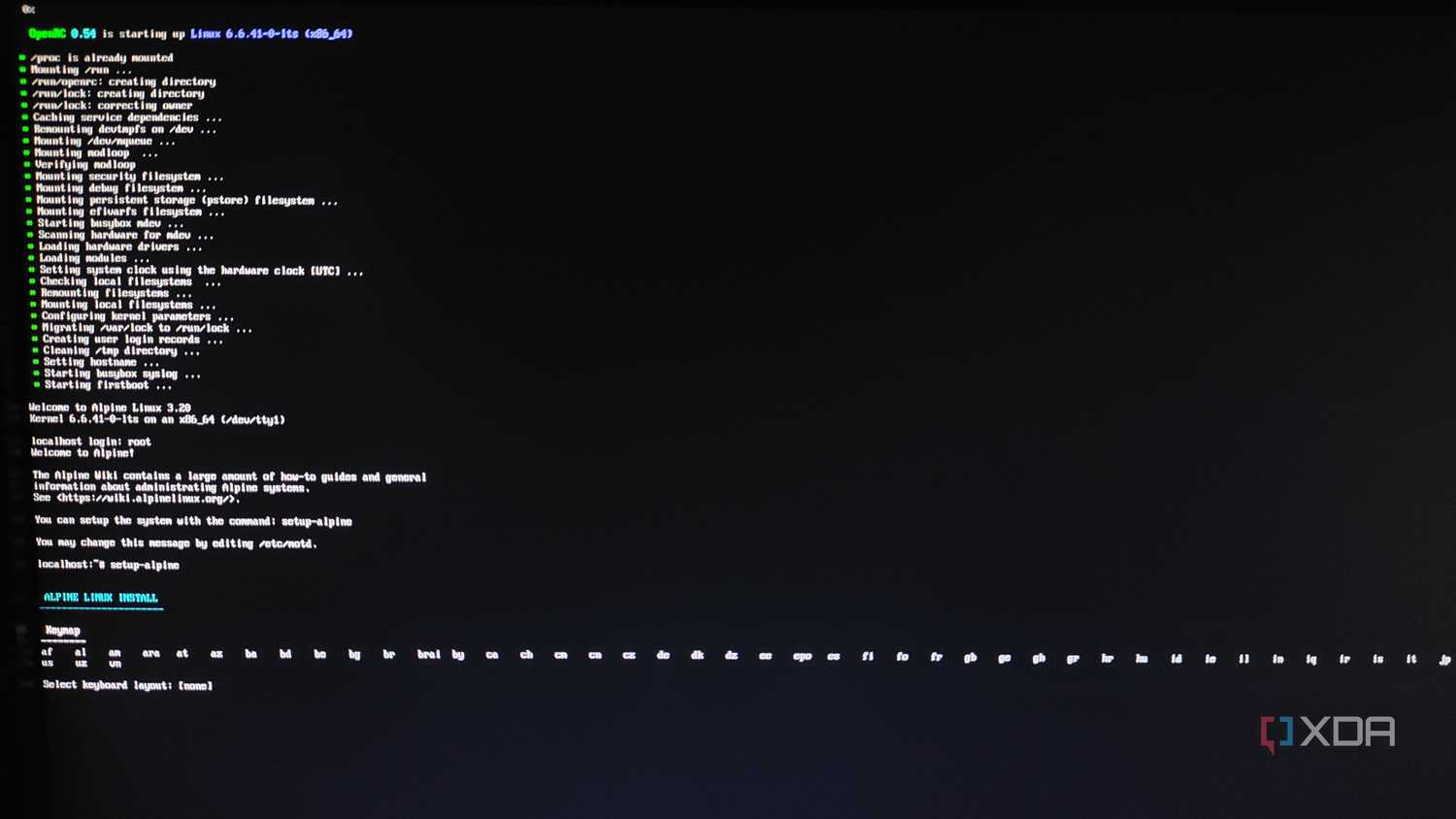 The Alpine Linux installation screen
