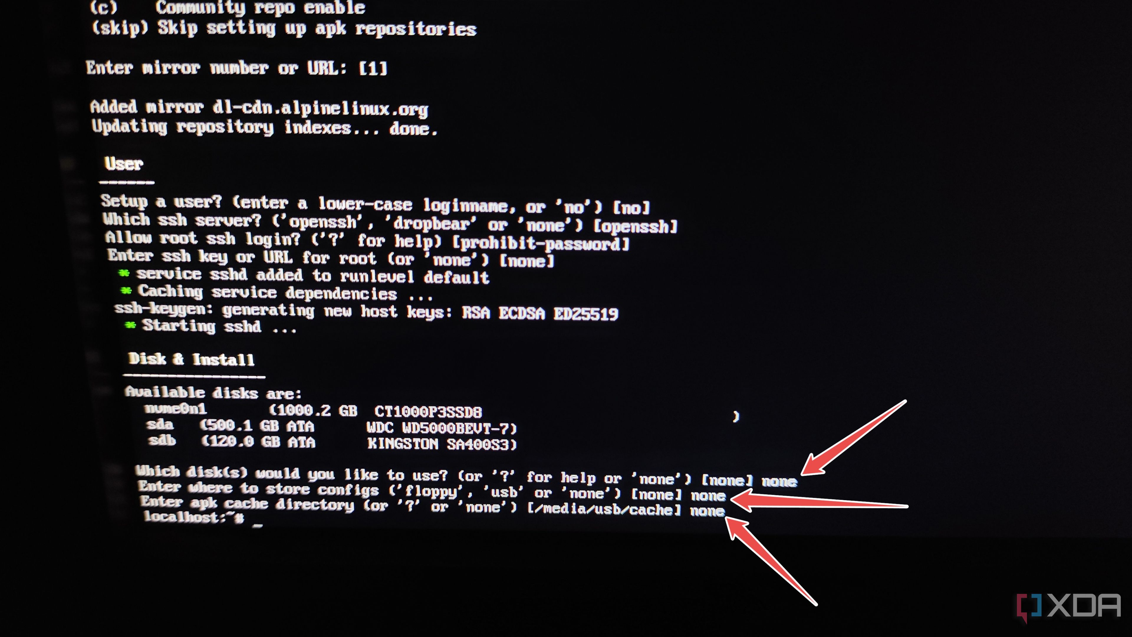 The diskless installation settings in Alpine Linux