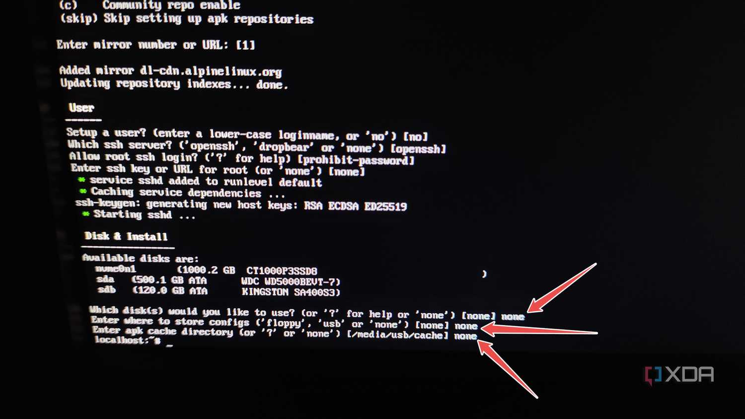 The diskless installation settings in Alpine Linux