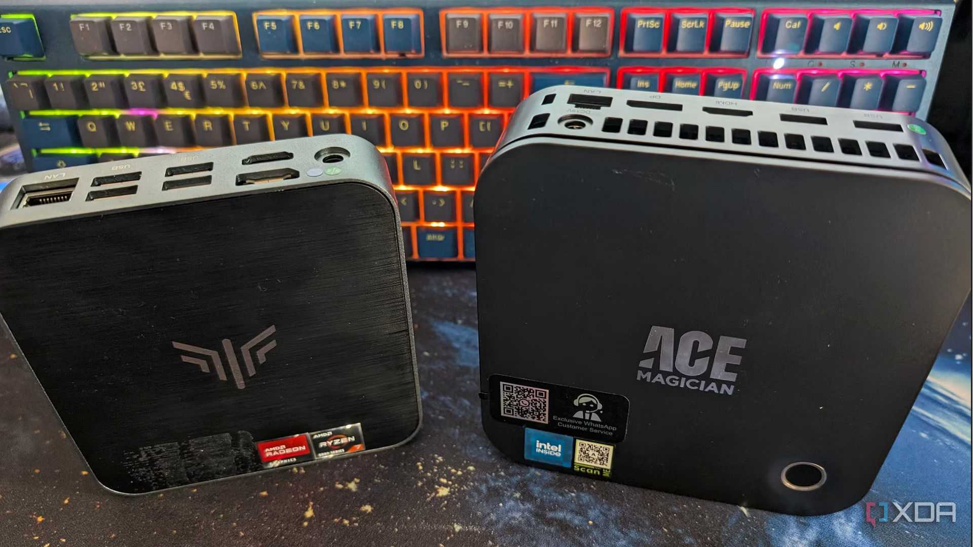 amd and intel mini pcs next to each other
