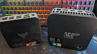 amd and intel mini pcs next to each other