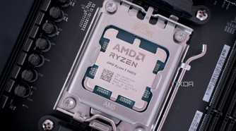 An image of the AMD Ryzen 5 9600X installed on a motherboard.