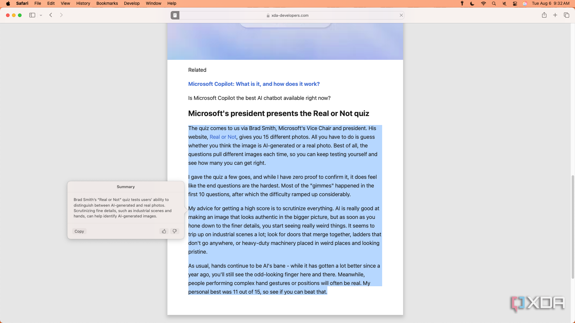 The summarize tool in an article.