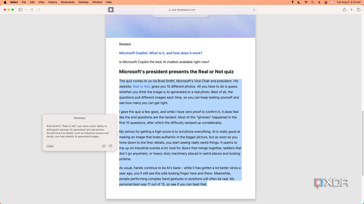 The summarize tool in an article.