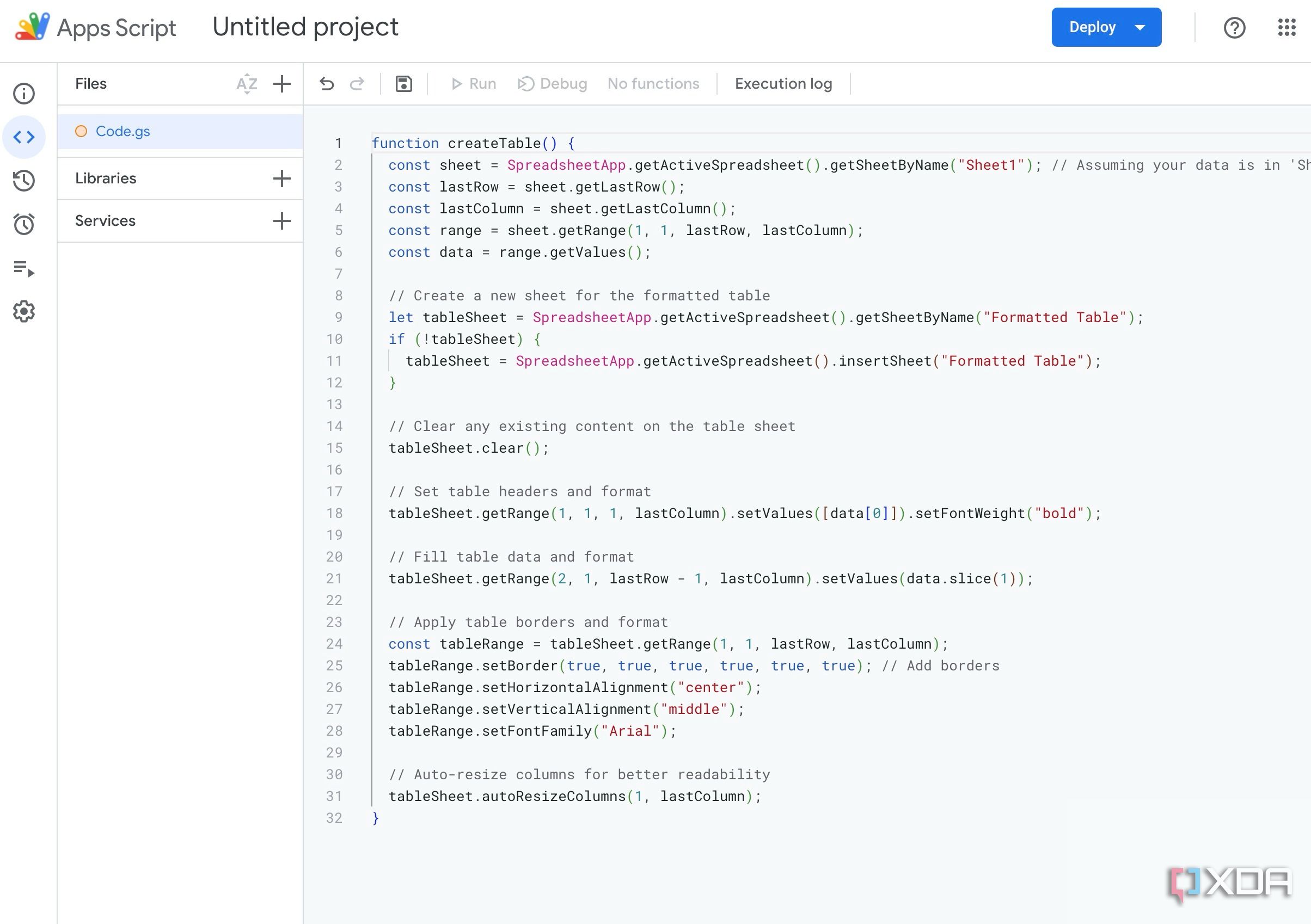 Write a code in Google Apps Script
